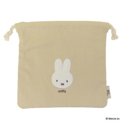 Japan Miffy Drawstring Bag - Miffy : Bruna Fluffy Applique Beige