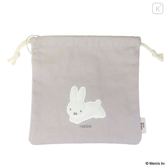 Japan Miffy Drawstring Bag - Miffy : Bruna Fluffy Applique Jumping Grey - 1