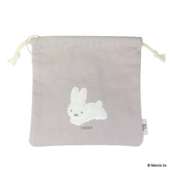 Japan Miffy Drawstring Bag - Miffy : Bruna Fluffy Applique Jumping Grey