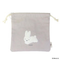 Japan Miffy Drawstring Bag - Miffy : Bruna Fluffy Applique Jumping Grey - 1