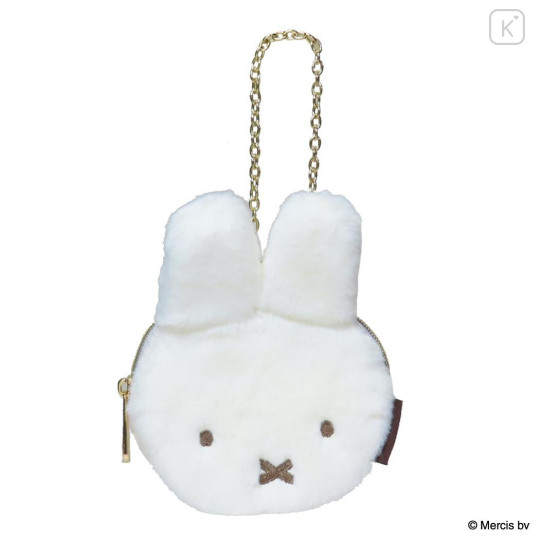 Japan Miffy Die-cut Mini Pouch with Bag Charm - Miffy : Bruna Face Fur White - 1