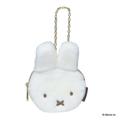 Japan Miffy Die-cut Mini Pouch with Bag Charm - Miffy : Bruna Face Fur White