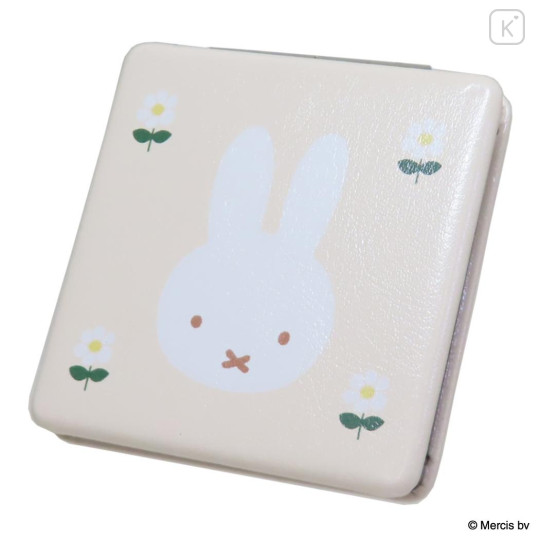 Japan Miffy 2-sided Compact Mirror - Miffy : Bruna Mesh Flower Beige - 1