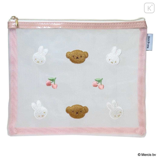 Japan Miffy Flat Mesh Pouch - Boris & Miffy : Cherry Pink - 1