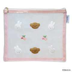 Japan Miffy Flat Mesh Pouch - Boris & Miffy : Cherry Pink