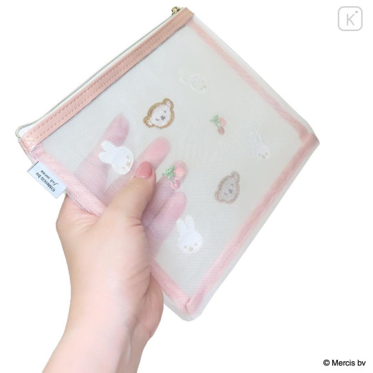 Japan Miffy Flat Mesh Pouch - Boris & Miffy : Cherry Pink - 2