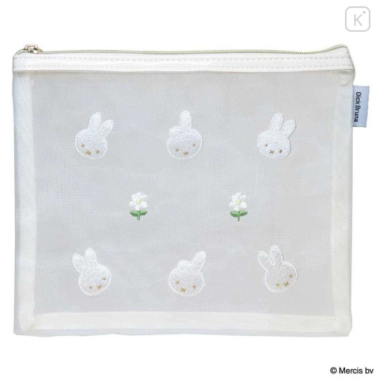 Japan Miffy Flat Mesh Pouch - Miffy : Flower White - 1