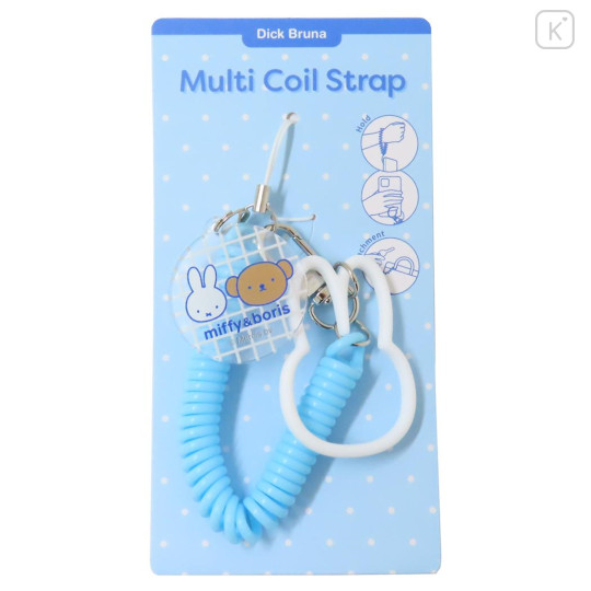 Japan Miffy Multi-coil Spring Smartphone Strap - Boris & Miffy : Blue White - 1