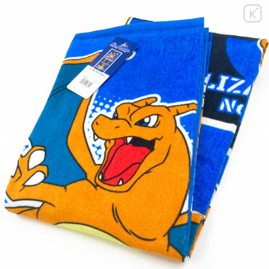 Japan Pokemon Bath Towel - Charizard & Pikachu : Ready To Fight Blue - 3