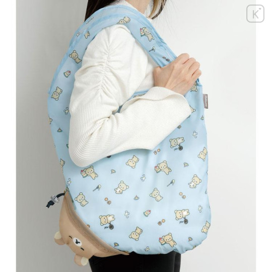 Japan San-X Eco Shopping Bag With Pocket - Rilakkuma : Blue - 4