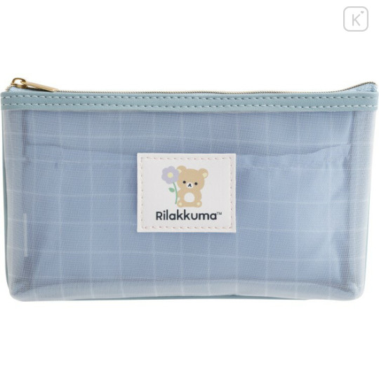 Japan San-X Mesh Pen Pouch - Rilakkuma : Basic Rilakkuma Flower Blue - 1