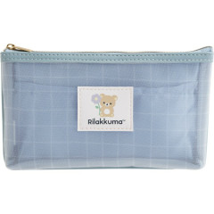 Japan San-X Mesh Pen Pouch - Rilakkuma : Basic Rilakkuma Flower Blue