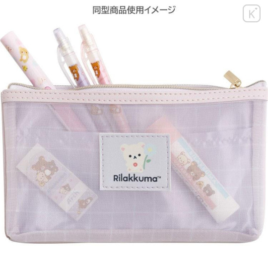 Japan San-X Mesh Pen Pouch - Rilakkuma : Basic Rilakkuma Flower Blue - 4