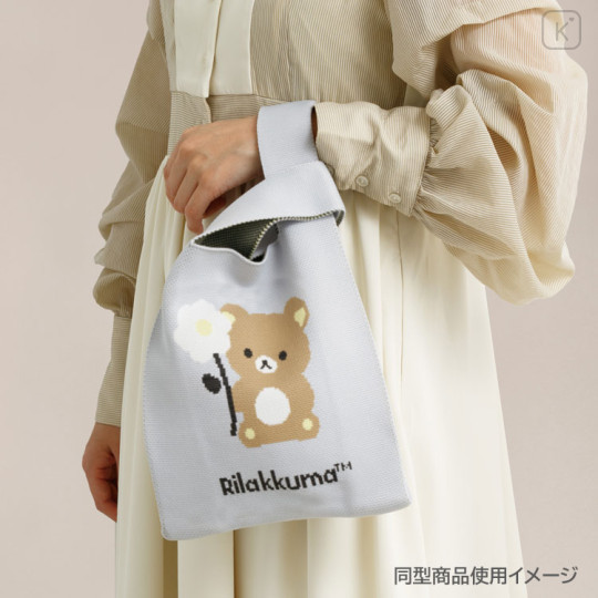 Japan San-X Jacquard Woven Mini Tote Bag - Chairoikoguma : Basic Rilakkuma Flower - 3