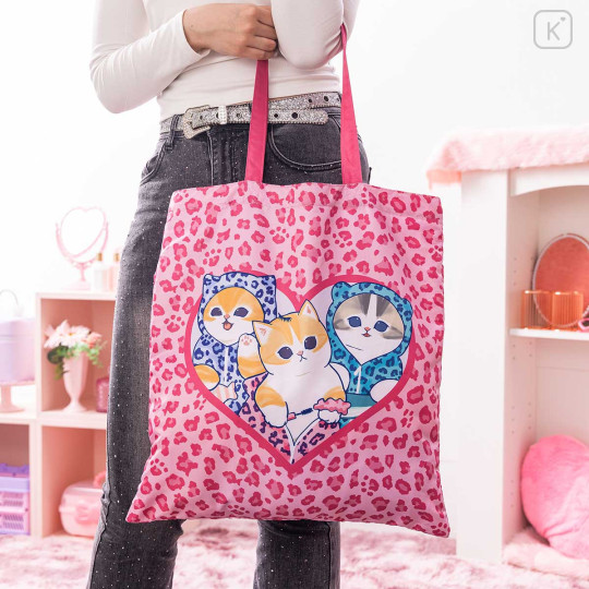 Japan Mofusand Eco Shopping Bag With Pocket - Cat : Gyaru Girl Nyan Leopard Pink - 2