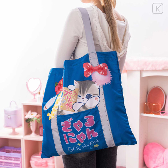 Japan Mofusand Eco Shopping Bag With Pocket - Cat : Gyaru Girl Nyan Schoolbag Style - 2