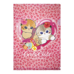 Japan Mofusand A4 Clear File - Gyaru Girl Nyan Cat Leopard Pink