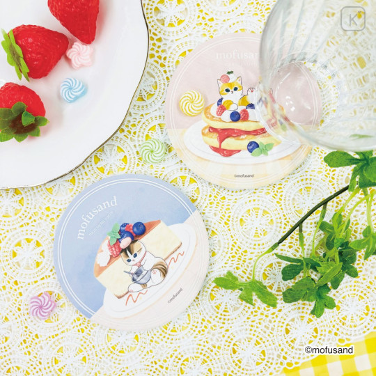 Japan Mofusand Water Absorbing Coaster - Berry Pancake Cat Pink - 2