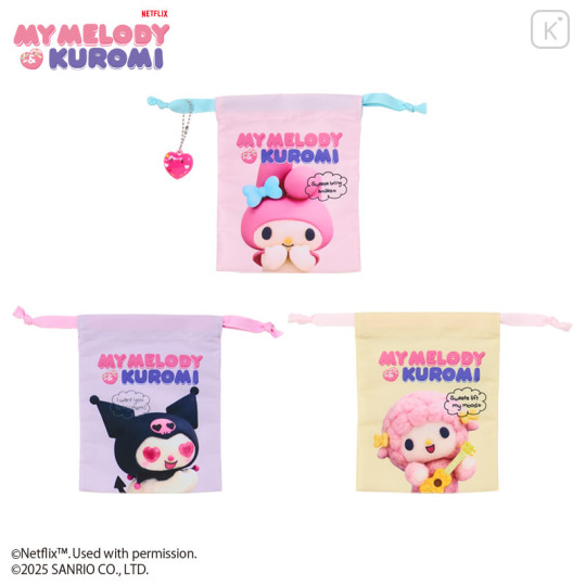 Japan Sanrio Original Drawstring Pouch Set - Kuromi & My Melody & My Sweet Piano : Netflix - 1