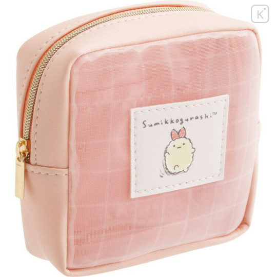 Japan San-X Mesh Mini Pouch - Sumikko Gurashi : Ebifurai no Shippo Fried Shrimp Tail Pink - 1