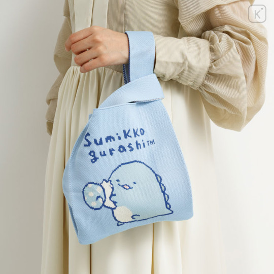 Japan San-X Jacquard Woven Mini Tote Bag - Sumikko Gurashi : Tokage & Nisetsumuri Blue - 3