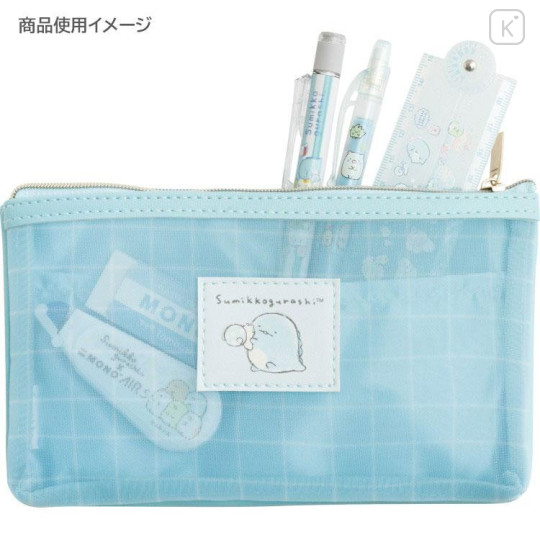 Japan San-X Mesh Pen Pouch - Sumikko Gurashi : Tokage & Nisetsumuri Blue - 4