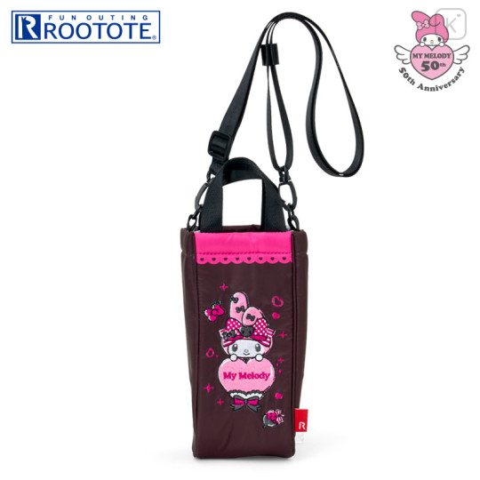 Japan Sanrio Rootote Water Bottle Holder with Shoulder Strap - My Melody : Black - 1