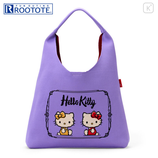 Japan Sanrio Rootote Round Knit Bag - Hello Kitty : Purple - 1