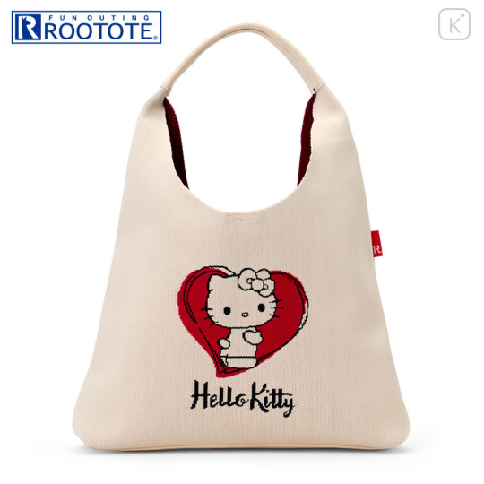 Japan Sanrio Rootote Round Knit Bag - Hello Kitty : Ivory - 1