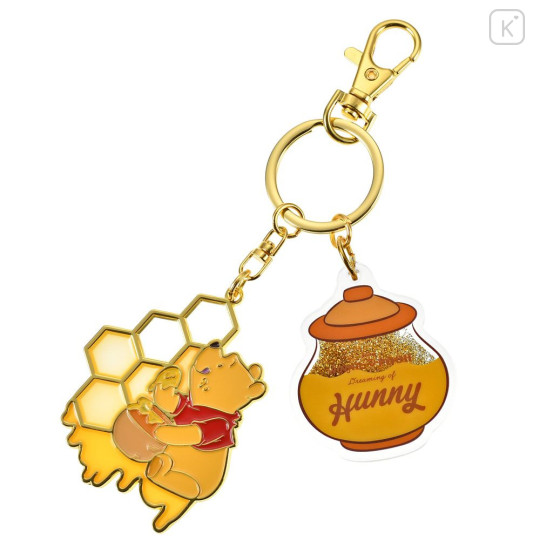 Japan Disney Store Floating Sequins Keychain - Pooh : Honey Day Glitter Water - 2
