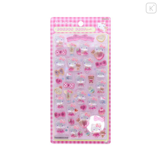 Japan Sanrio Bonbon Drop Seal 3D Sticker - Hello Kitty & Tiny Chum : Gingham Pink - 1