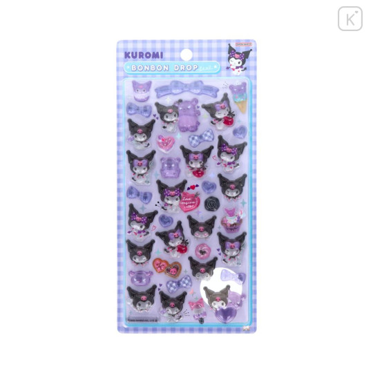 Japan Sanrio Bonbon Drop Seal 3D Sticker - Kuromi : Baku Gingham - 1