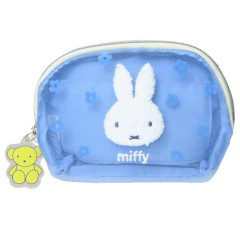 Japan Miffy Pouch & Tissue Case - Miffy : Mesh Flower Blue Bear