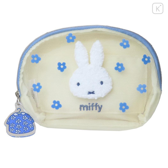 Japan Miffy Pouch & Tissue Case - Miffy : Mesh Flower Blue Dress White - 1