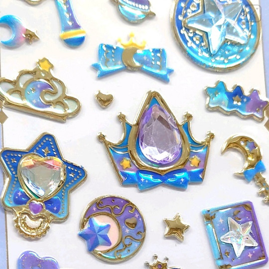 Japan 3D Gold Foil Jewel Sticker - Night Blue Suclune Seal - 2