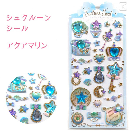 Japan 3D Gold Foil Jewel Sticker - Aquamarine Suclune Seal - 1