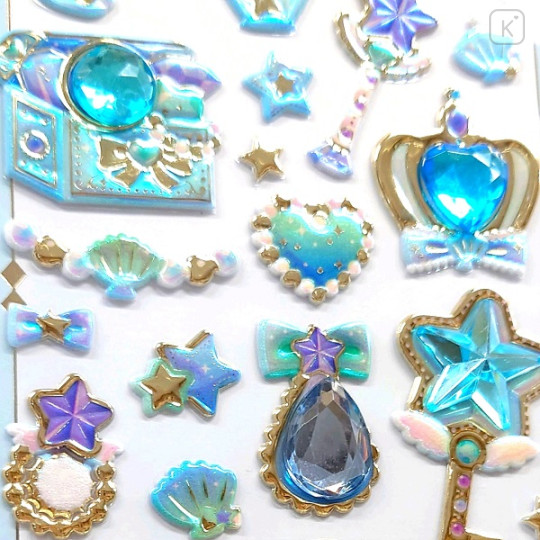 Japan 3D Gold Foil Jewel Sticker - Aquamarine Suclune Seal - 2