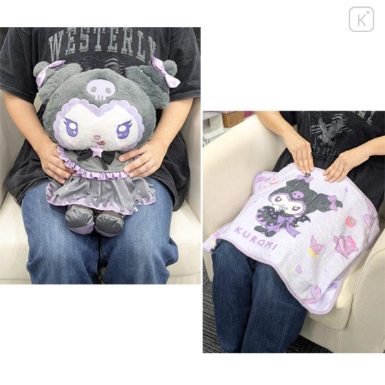 Japan Sanrio Blanket with Plush - Kuromi : Angel and Little Devil - 6