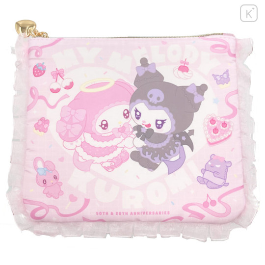 Japan Sanrio Frill Pouch - Kuromi & My Melody : Angel and Little Devil - 1
