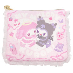 Japan Sanrio Frill Pouch - Kuromi & My Melody : Angel and Little Devil