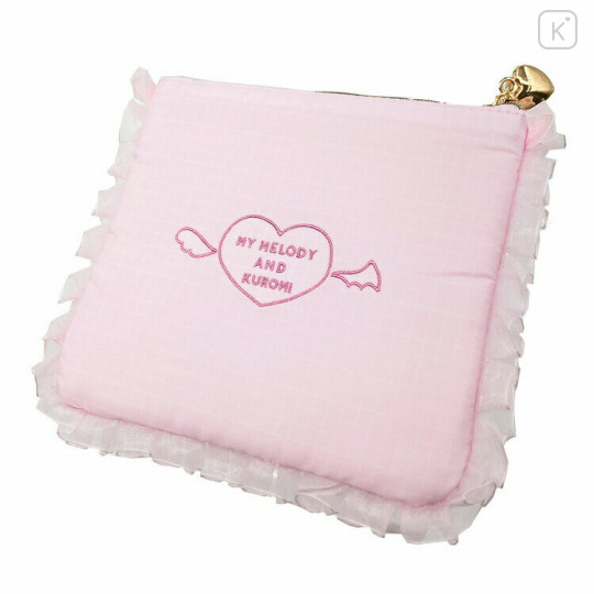 Japan Sanrio Frill Pouch - Kuromi & My Melody : Angel and Little Devil - 2