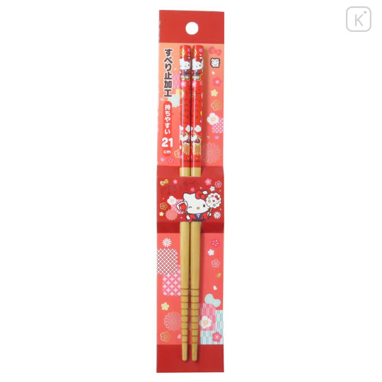 Japan Sanrio Bamboo Chopsticks 21cm - Hello Kitty : Japanese Style Red - 1