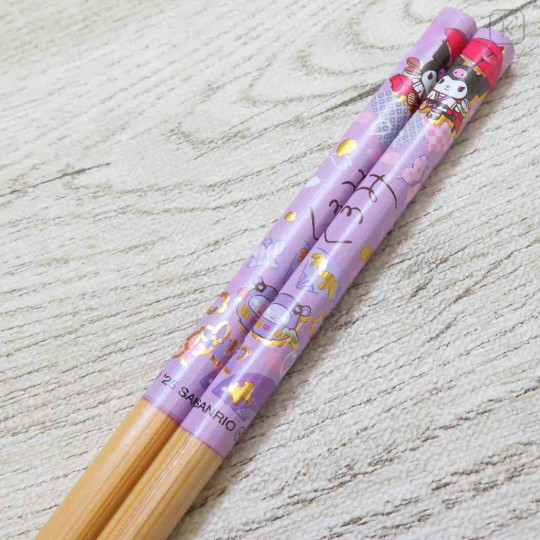 Japan Sanrio Bamboo Chopsticks 21cm - Kuromi : Japanese Style - 2