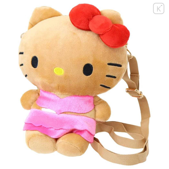 Japan Sanrio Fluffy Pochette Shoulder Crossbody Bag - Hello Kitty : Tan Swimsuit Party - 1