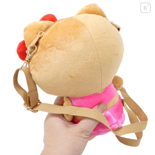 Japan Sanrio Fluffy Pochette Shoulder Crossbody Bag - Hello Kitty : Tan Swimsuit Party - 2