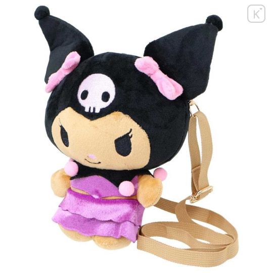 Japan Sanrio Fluffy Pochette Shoulder Crossbody Bag - Kuromi : Tan Swimsuit Party - 1