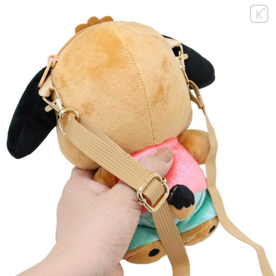 Japan Sanrio Fluffy Pochette Shoulder Crossbody Bag - Pochacco : Tan Swimsuit Party - 2