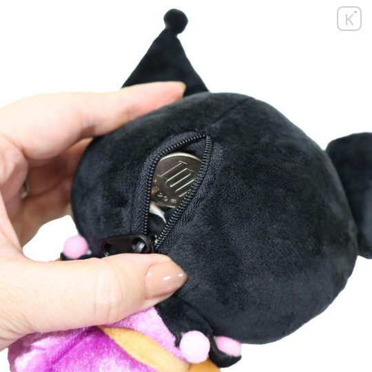 Japan Sanrio Mini Plush Pouch with Carabiner - Kuromi : Tan Swimsuit Party - 3