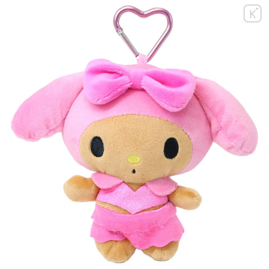 Japan Sanrio Mini Plush Pouch with Carabiner - My Melody : Tan Swimsuit Party - 1