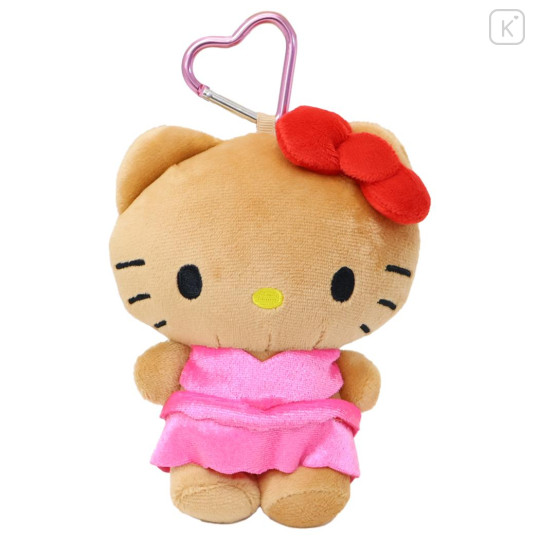 Japan Sanrio Mini Plush Pouch with Carabiner - Hello Kitty : Tan Swimsuit Party - 1